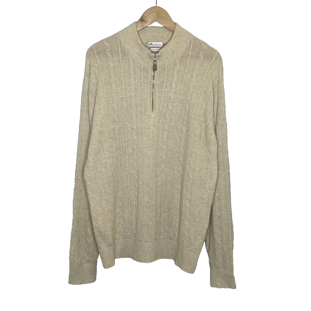 Men's XL Peter Millar Cashmere Linen Blend Cable Knit Quarter Zip Sweater